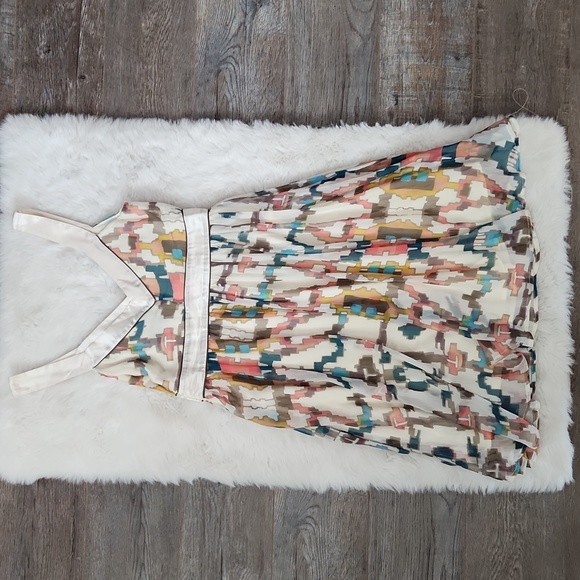 French Connection Abstract Silk Trimmed Empire Spring Dress - Picture 2 of 11